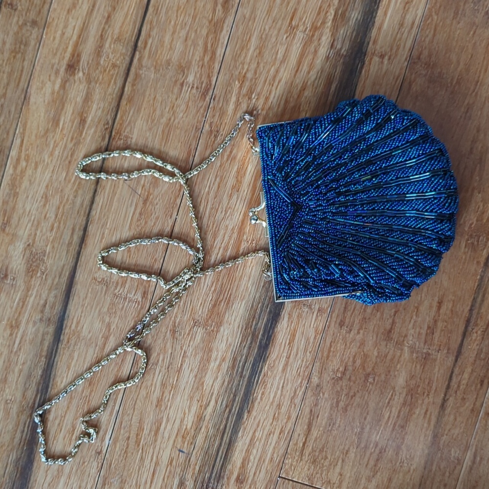 Vintage Blue Beaded Evening Bag - Picture 1 of 6